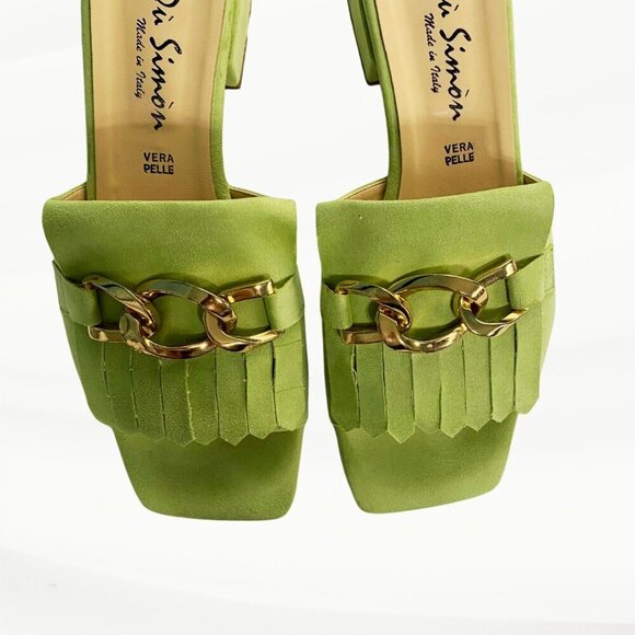 Vera Pelle Green Sandals with Gold Accents - Picture 5 of 12